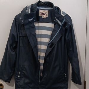 Hatley Navy Blue Hooded Kid Raincoat with Striped Lining